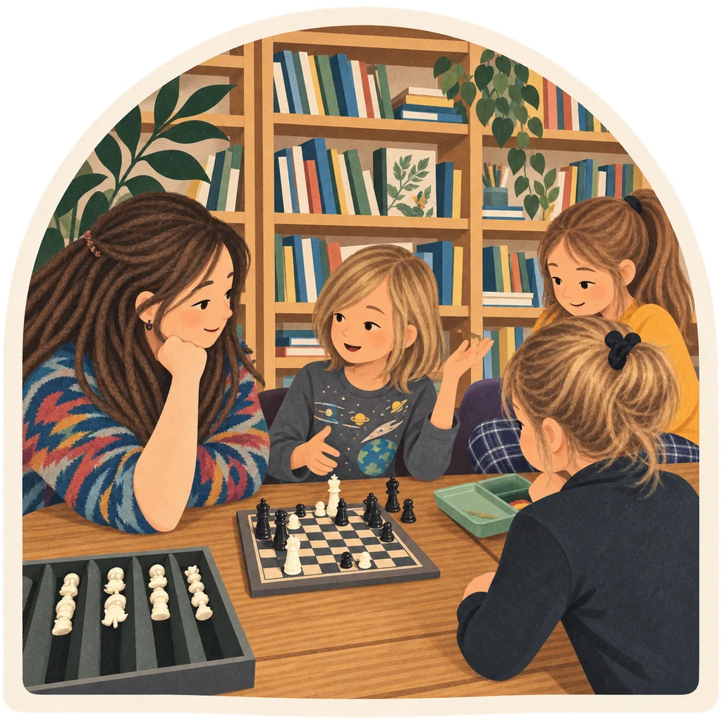 Ilustracja: Szachy w bibliotece